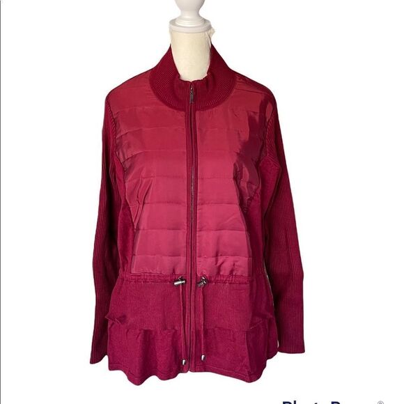 Piccadilly Canada sweater jacket with drawstring at waist, deep red EUC size XL - Picture 1 of 10